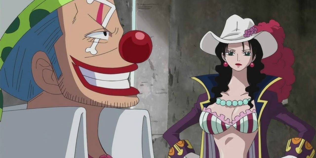 Buggy the Clown stands with Lady Alvida in One Piece