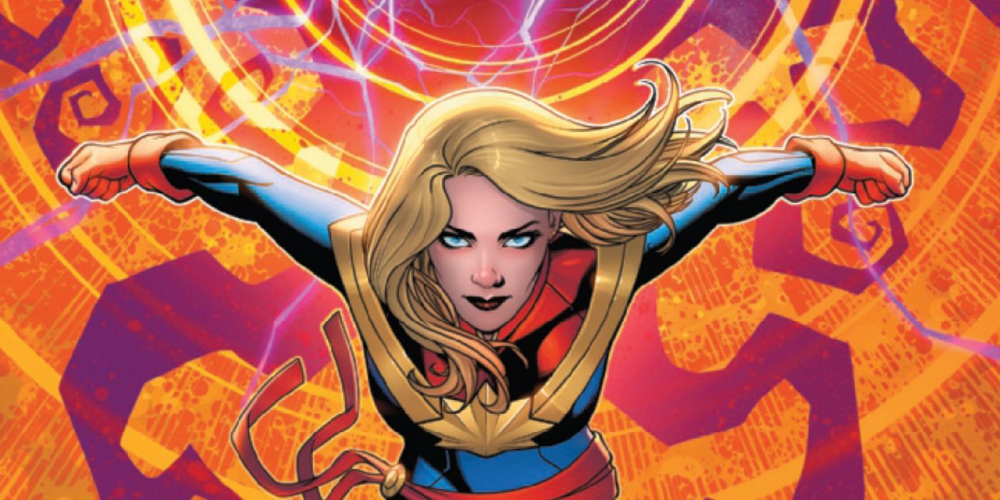 carol danvers flying directly at the viewer in her current suit on the cover of captain marvel dark tempest 1