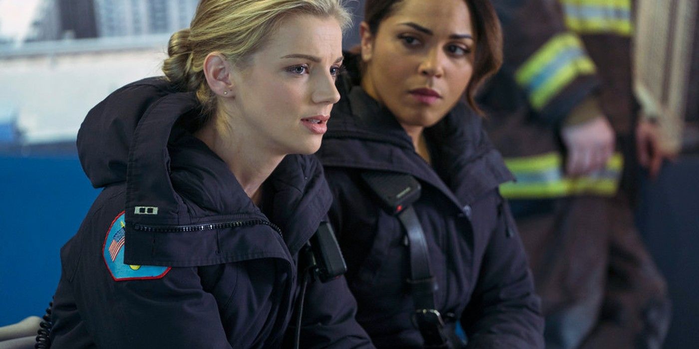 Sylvie Brett sits beside Gabby Dawson with a worried expression in Chicago Fire