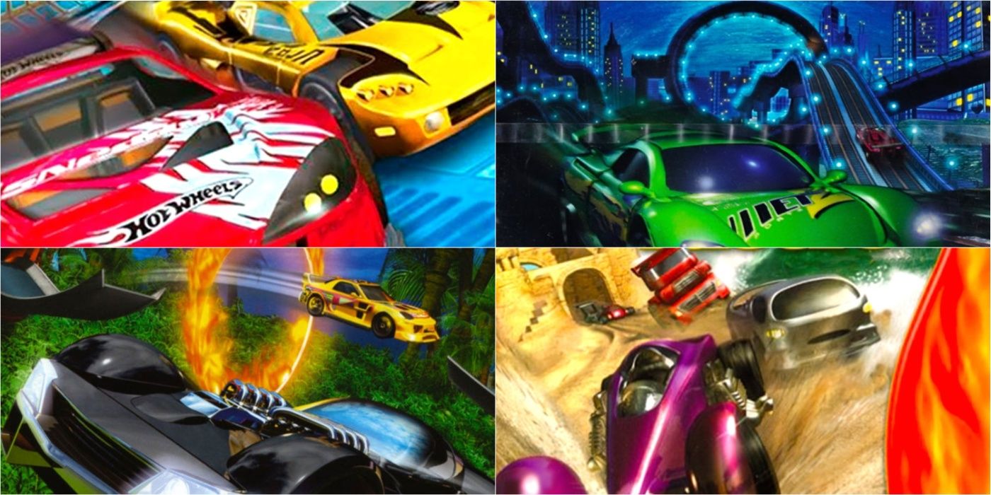 Cover art from several Hot Wheels video games