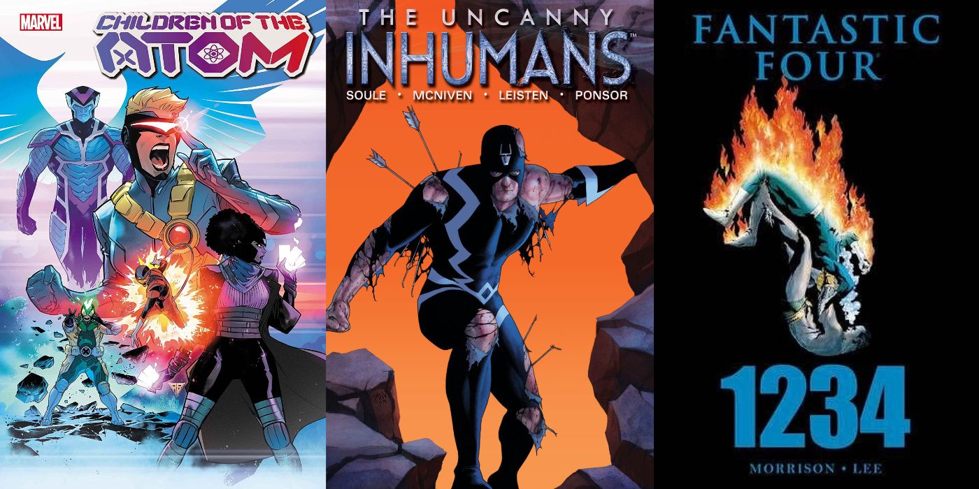 A split image of Children Of The Atom, Uncanny Inhumans, and Fantastic Four: 1234 from Marvel Comics