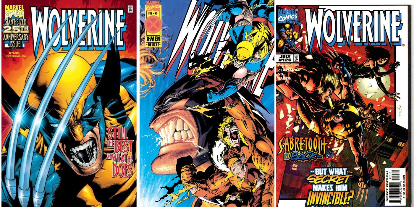A split image of Wolverine (Vol. 2) #145, Wolverine (Vol. 2) #90, and Wolverine (Vol. 2) #126 from Marvel Comics
