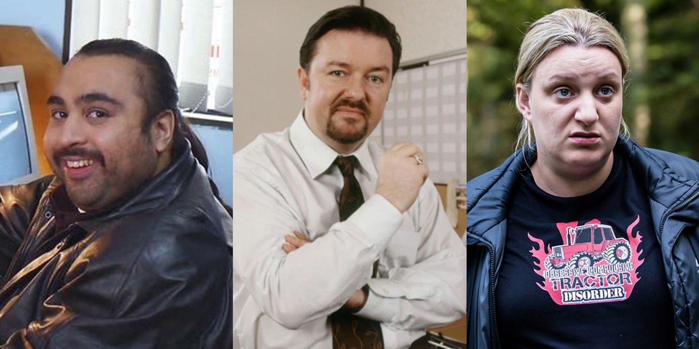 Split image of Chabuddy G from People Just Do Nothing, David from The Office UK and Kerry from This Country.