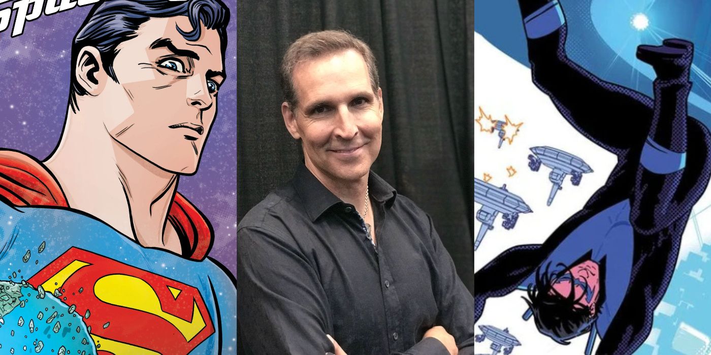 A split image of Todd McFarlane and Superman and Nightwing from DC Comics