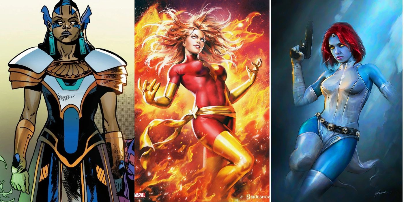 A split image of Genesis, Dark Phoenix, and Mystique from Marvel Comics