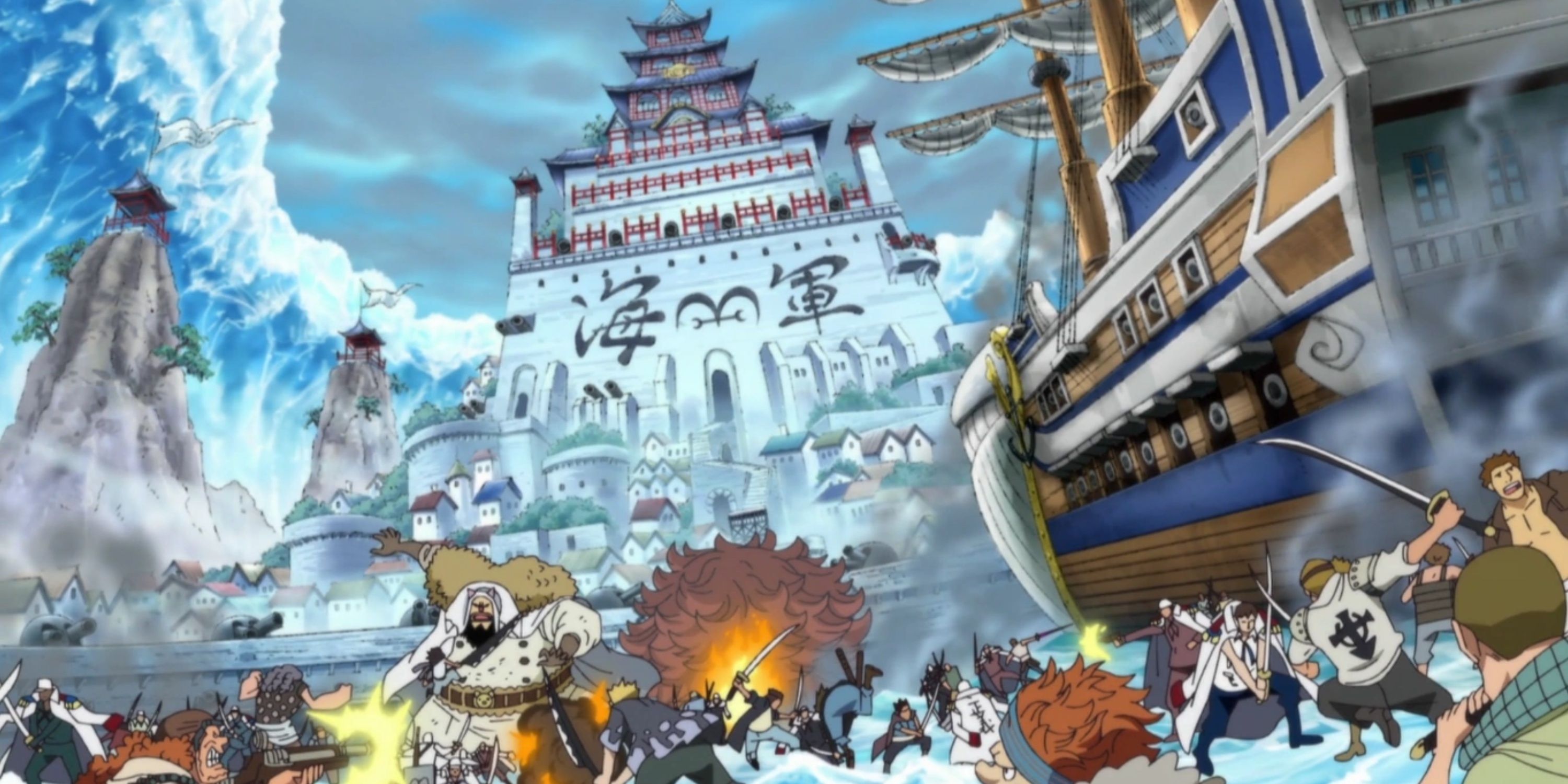 The Summit War at Marineford during the One Piece anime's Marineford Arc