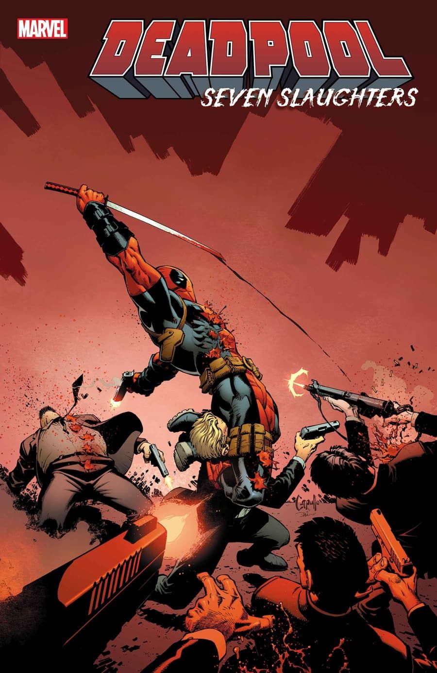 Deadpool: Seven Slaughters capa variante por Greg Capullo.
