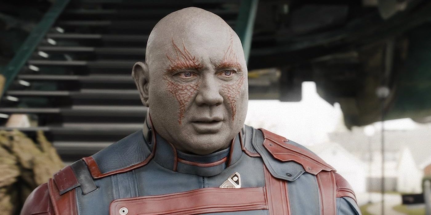 Drax confuso na Contra-Terra em Guardiões da Galáxia Vol.  3