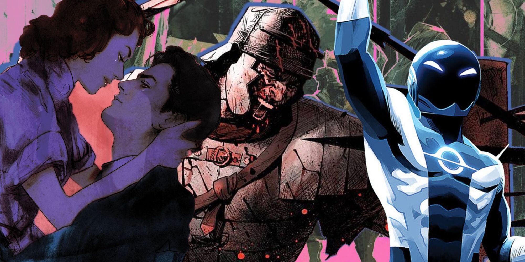 Composite Image Comics: Radiant Black, a warrior from Dead Romans, and a couple on Love Everlasting