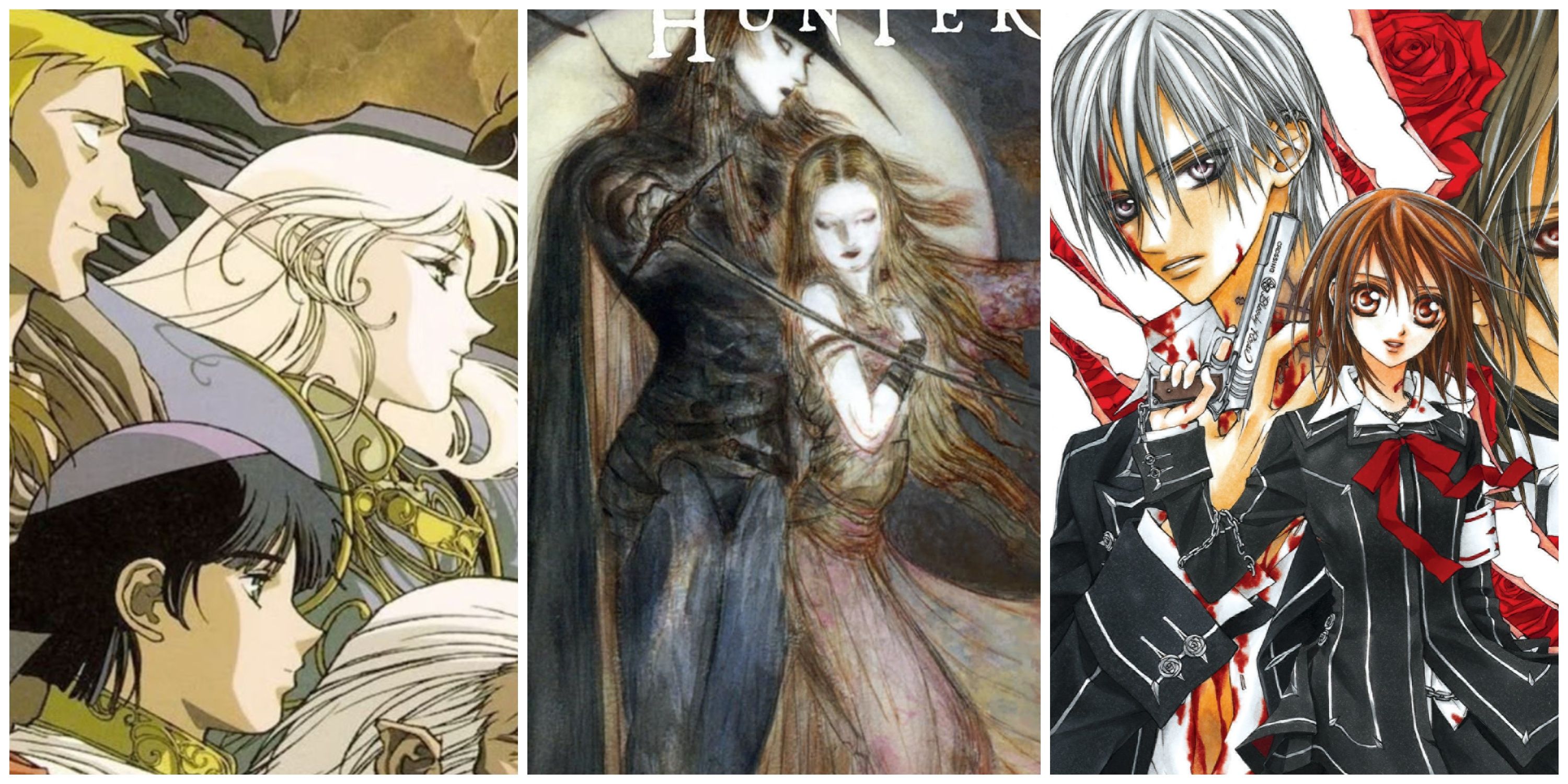 Split image, Record of Lodoss War, Vampire Hunter D, and Vampire Knight anime