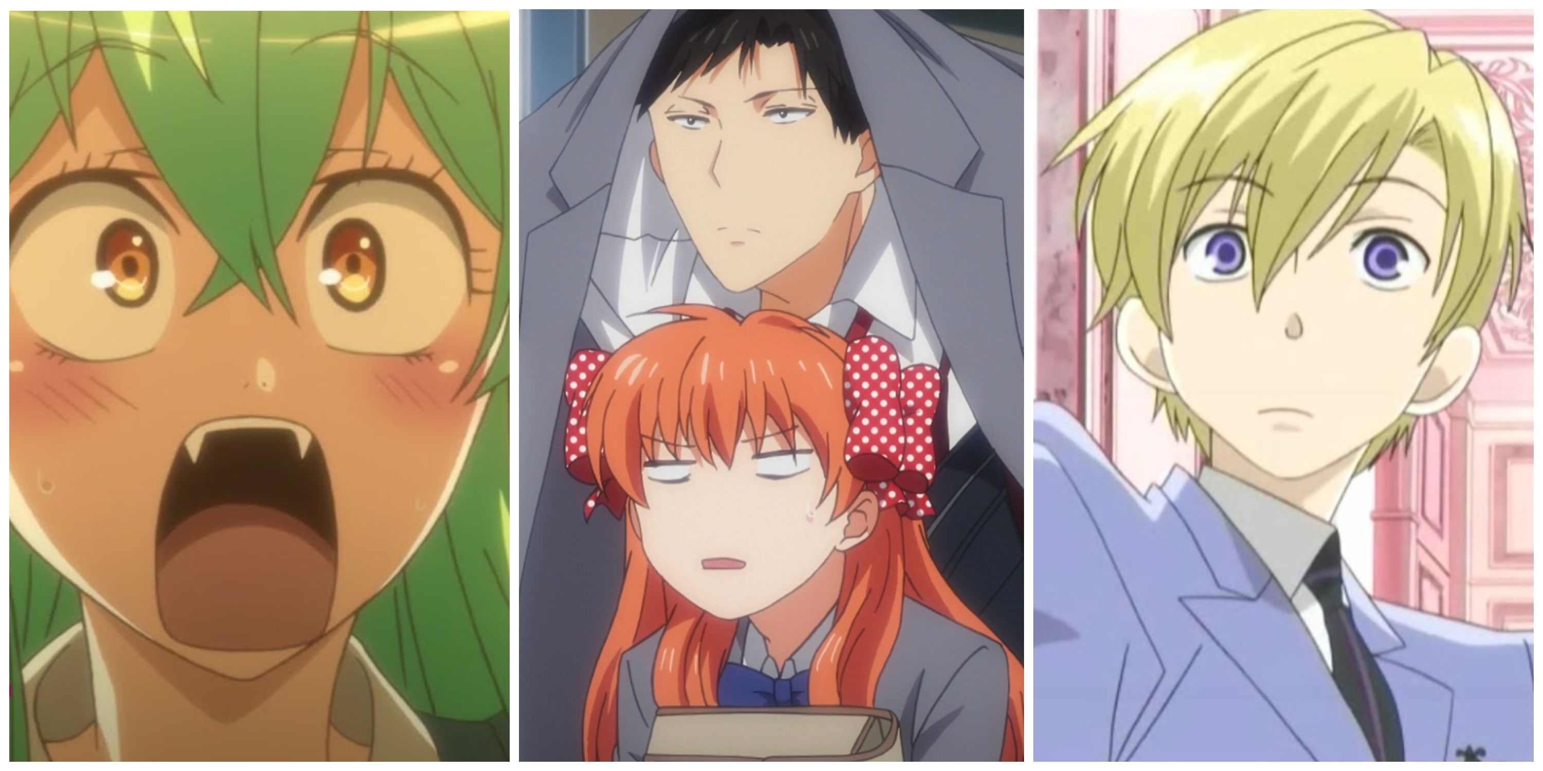 Split image, Youko from Actually I Am, Nokazi and Chiyo in Monthly Girls' Nozaki-kun, and Tamaki from Ouran High School Host Club.