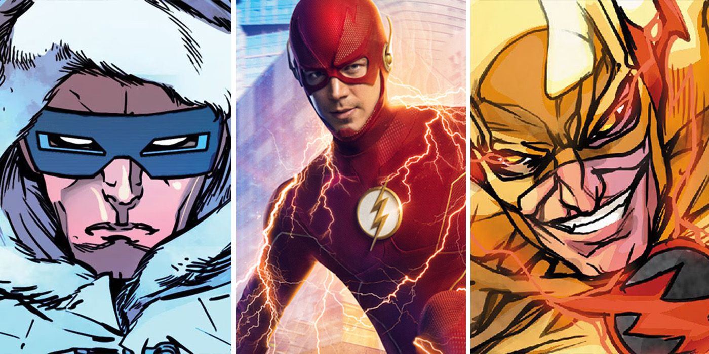 Split image: Captain Cold and Reverse Flash from DC Comics and Grant Gustin The Flash