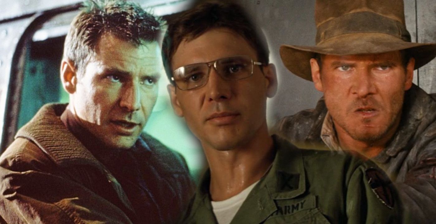 Three versions of Harrison Ford in different movies.
