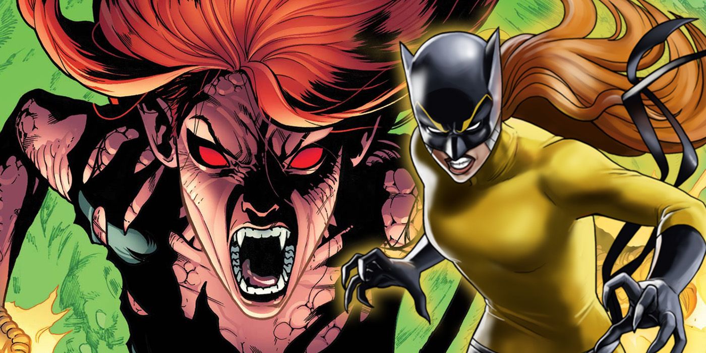 Classic Hellcat and an angry, demonic Hellcat in Marvel comics