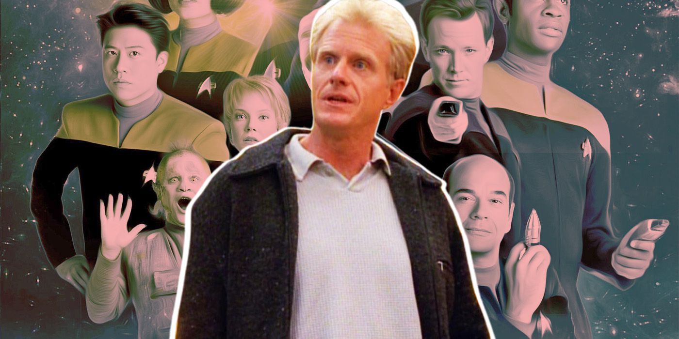 Henry Starling in front of Star Trek Voyager characters