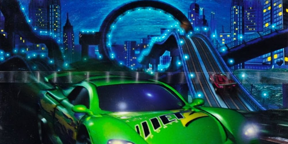 Carros correm em pistas futurísticas na capa de Hot Wheels Velocity X