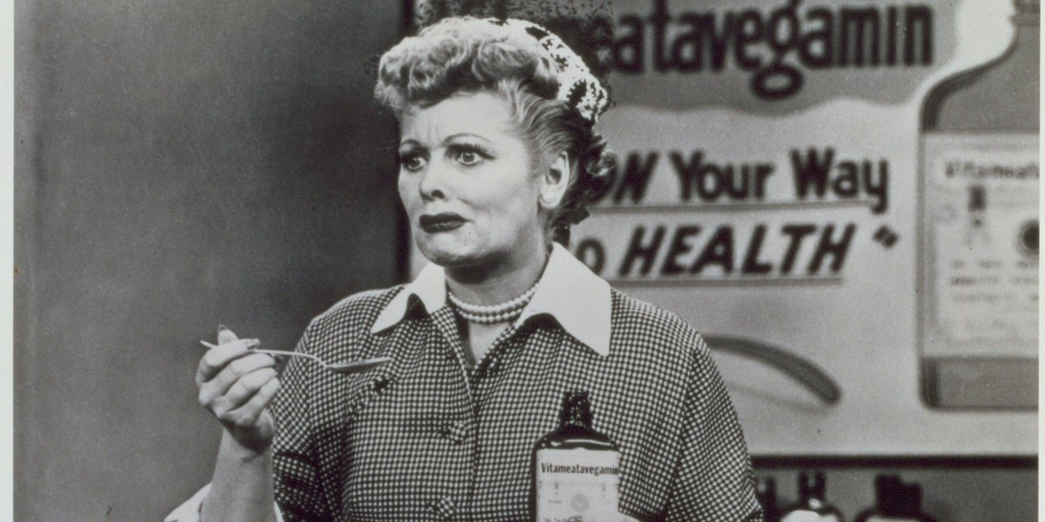 Lucy looks horrified after trying vitameatavegamin in I Love Lucy, "Lucy Does a TV Commercial"