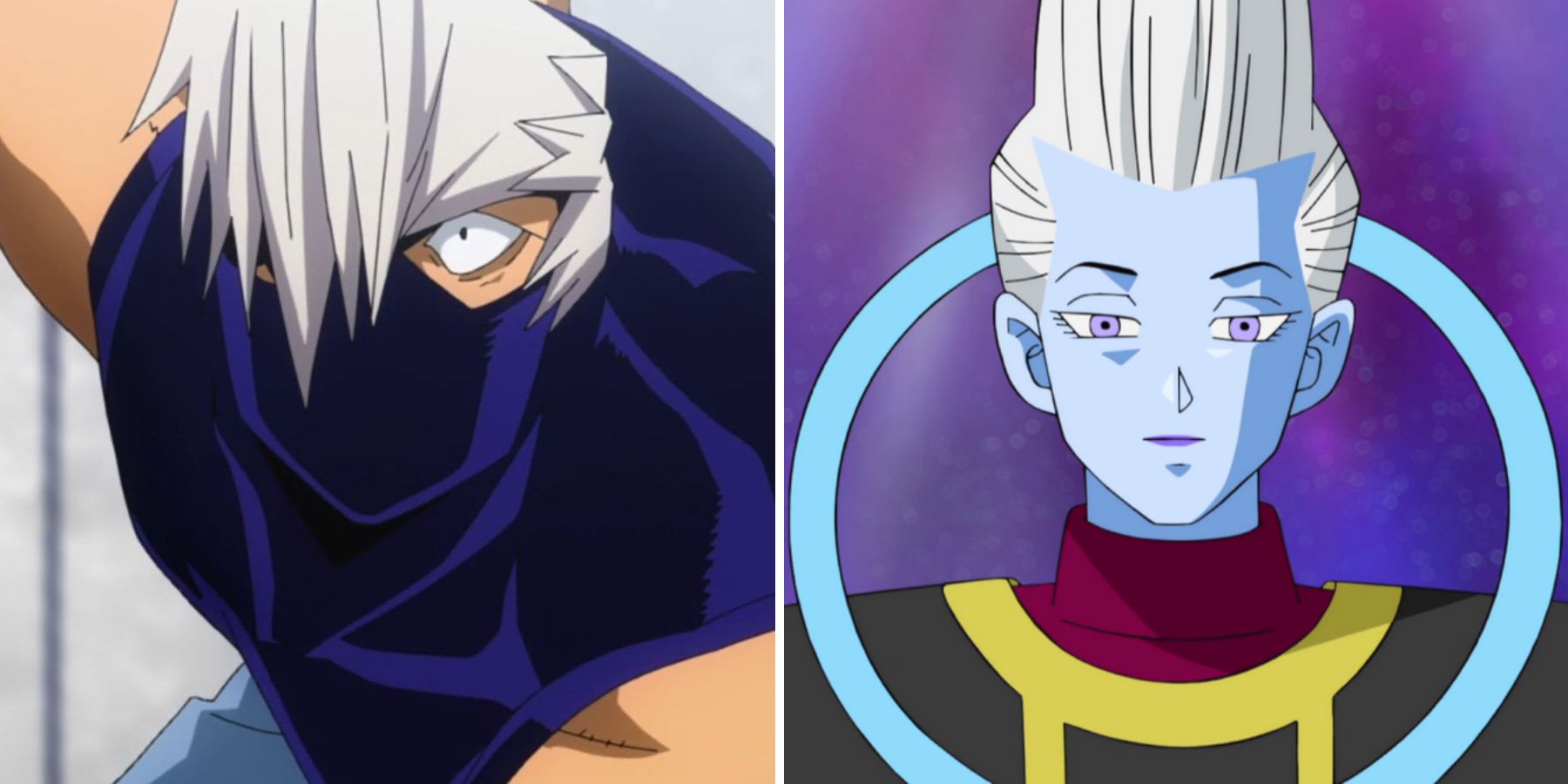 Mezo Shoji de My Hero Academia e Whis de Dragon Ball Super, ambos dublado por Ian Sinclair