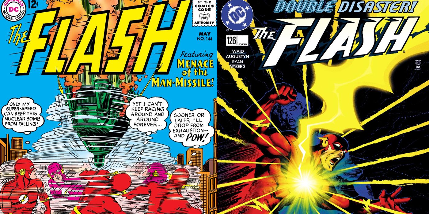 Cover art for The Flash 144 vol 1 and The Flash 1 126 vol 2 are seen side by side