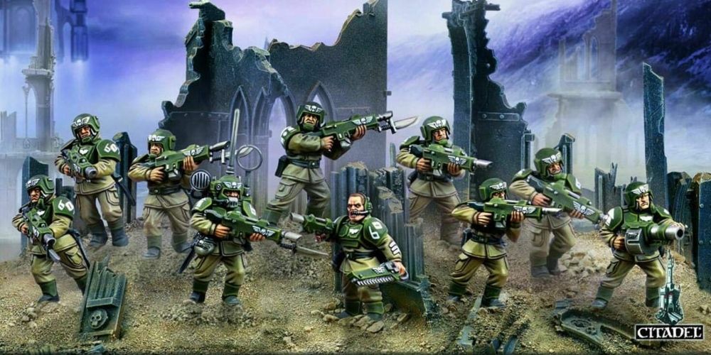 Um esquadrão da Guarda Imperial Cadian Shock Troops em Warhammer 40K