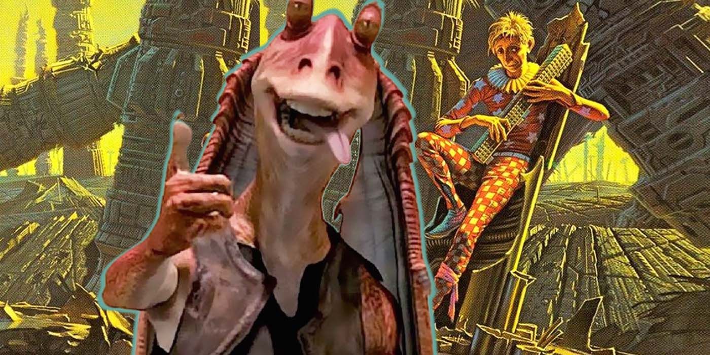Jar Jar Binks giving a thumbs up in front of The Mule from Foundation 