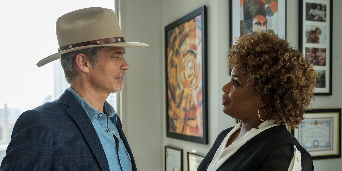 Justified City Primeval's Raylan Givens visits Carolyn Wilder in her office