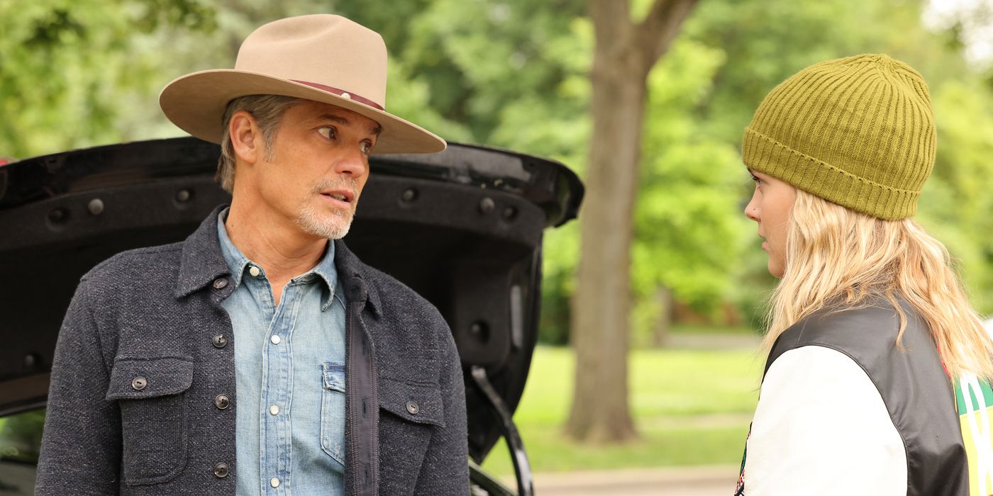 Justified: City Primeval's Raylan Givens (Timothy Olyphant) cautions Willa outside