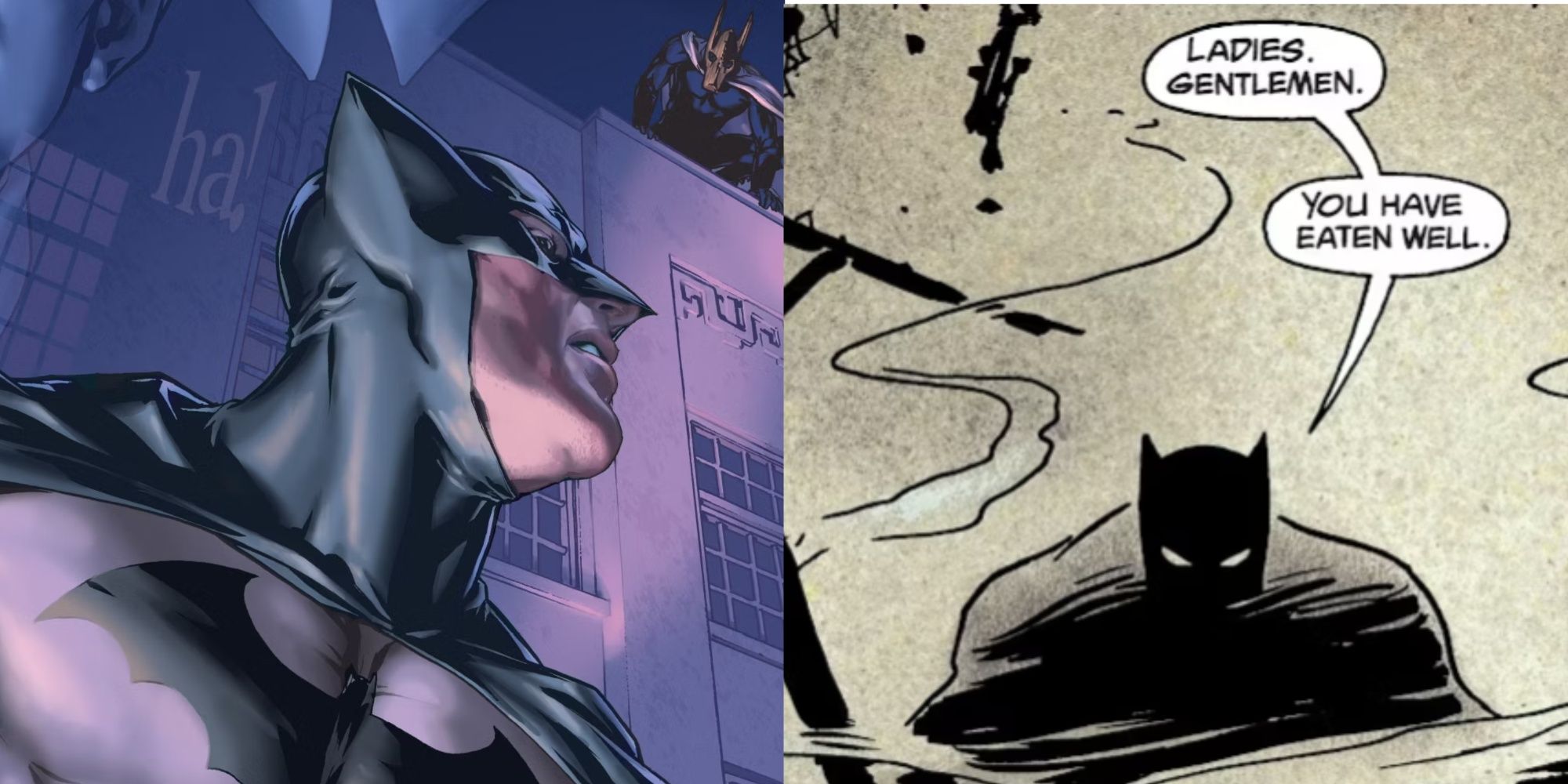 A split image of Batman:Widening Gyre and Batman: Year One in DC Comics