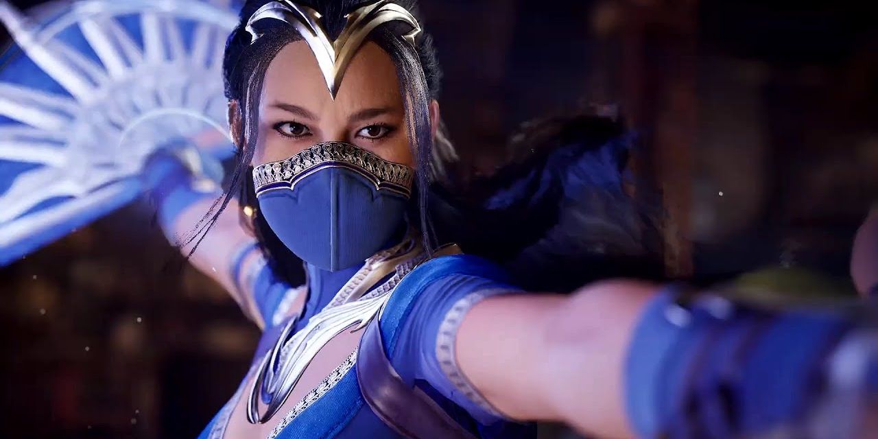 Kitana waves her fans in her fight intro in Mortal Kombat 1