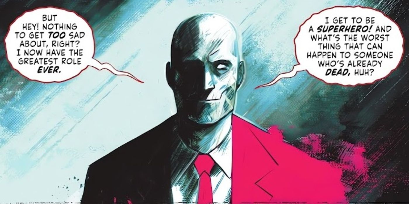 Deadman wears a red suit and tie to host Knight Terrors.