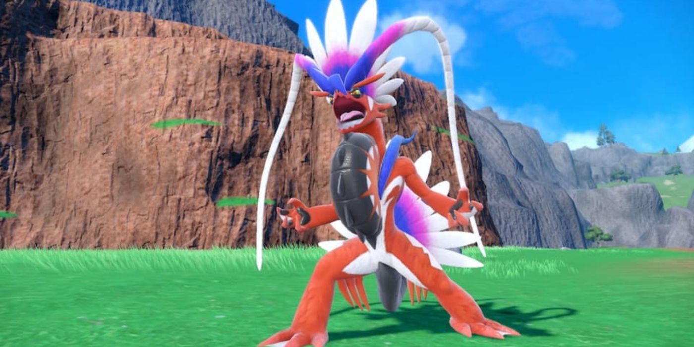 Koraidon striking a pose and roaring in Pokémon Scarlet.