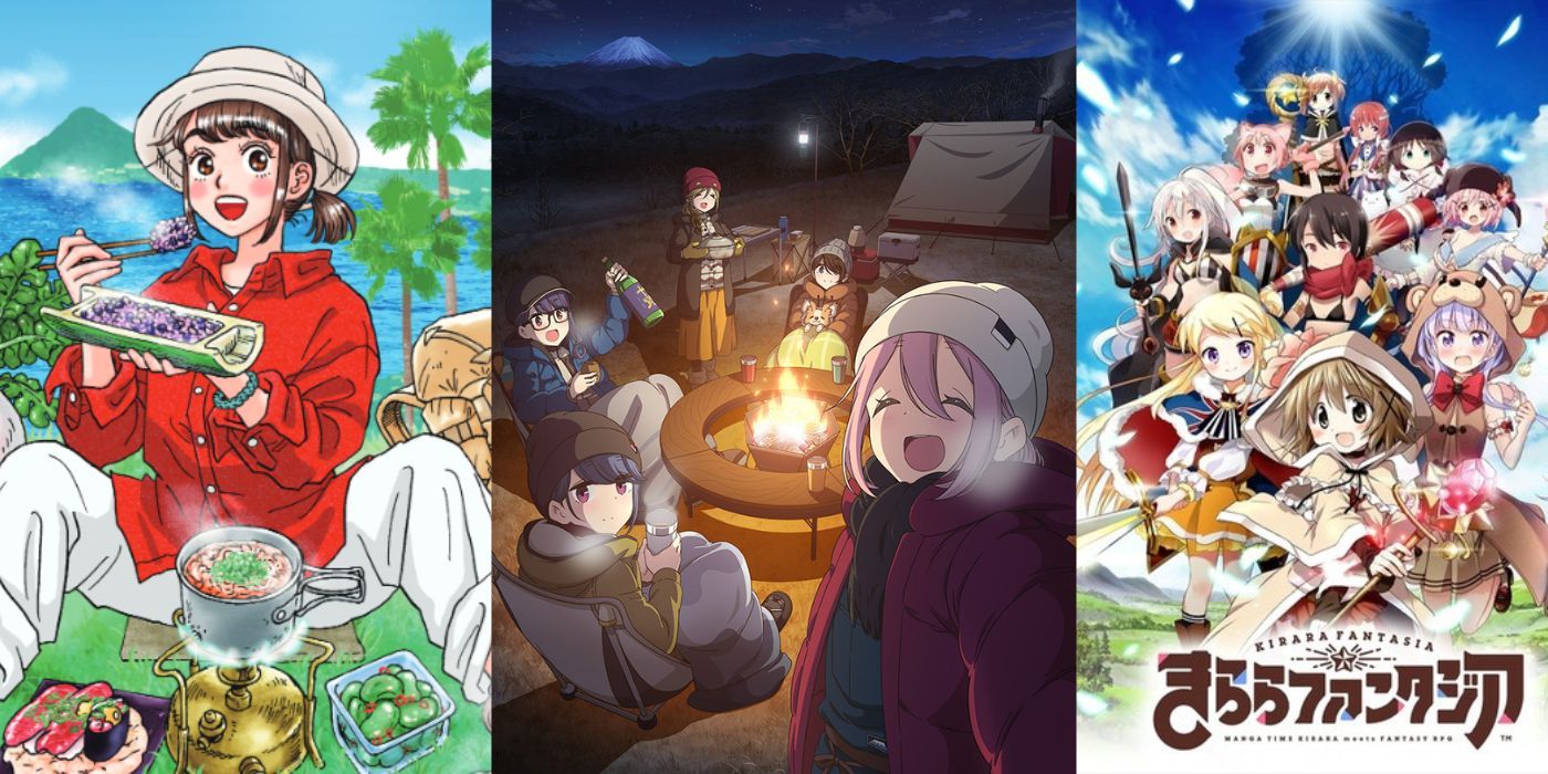 The manga Laid-Back Camp, Kirara Fantasia, and Yama to Shokuyoku to Watashi pictured