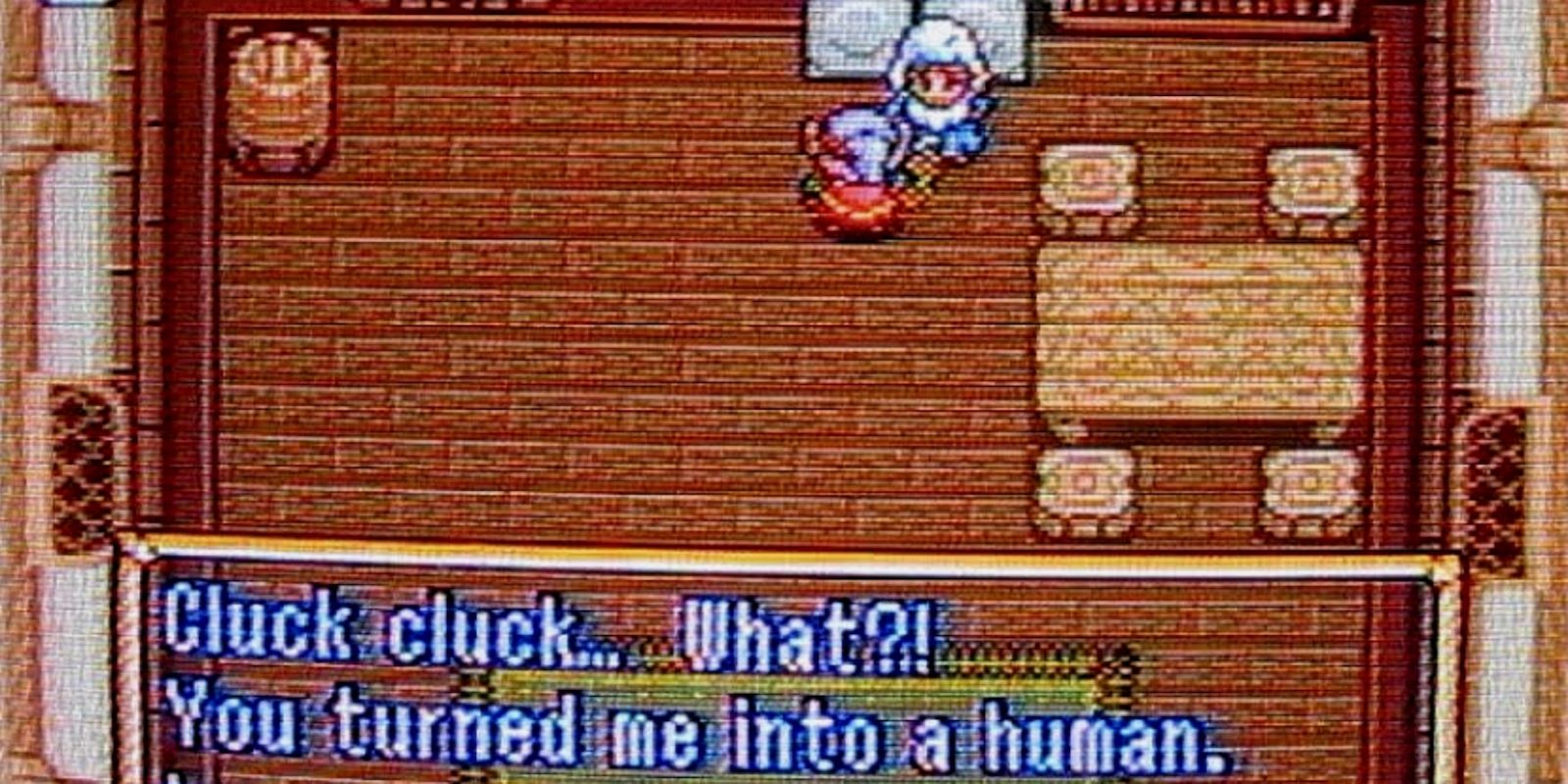 Link transforma um Cucco em uma mulher em The Legend of Zelda: A Link to the Past