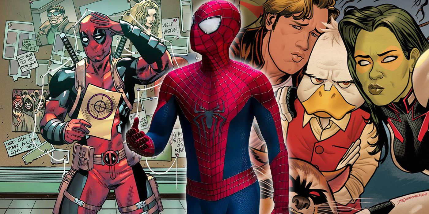 split image: Deadpool and Howard the Duck in Marvel Comics and Andrew Garfield Amazing Spider-Man