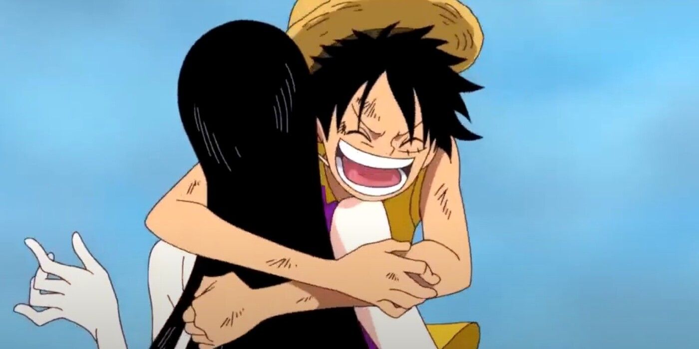 Luffy hugging a girl