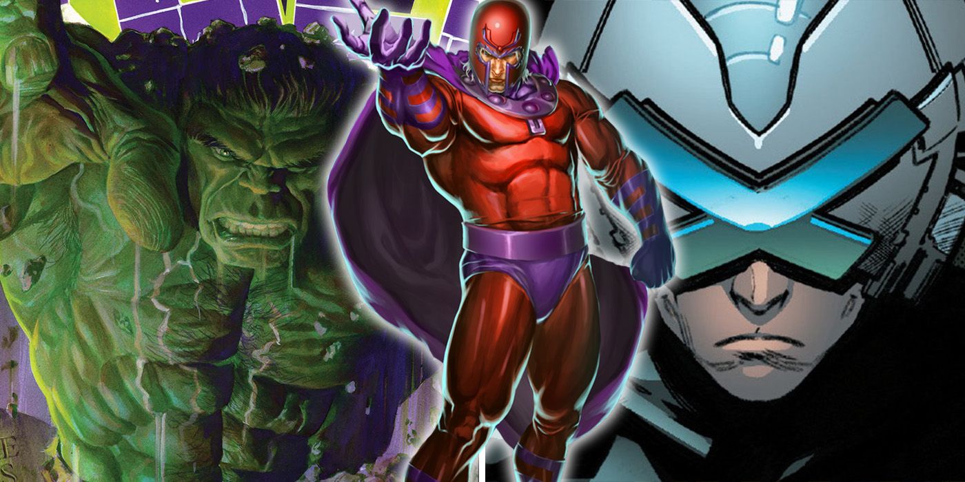 split image: classic Magneto, Immortal Hulk and House of X Xavier with new Cerebro helmet