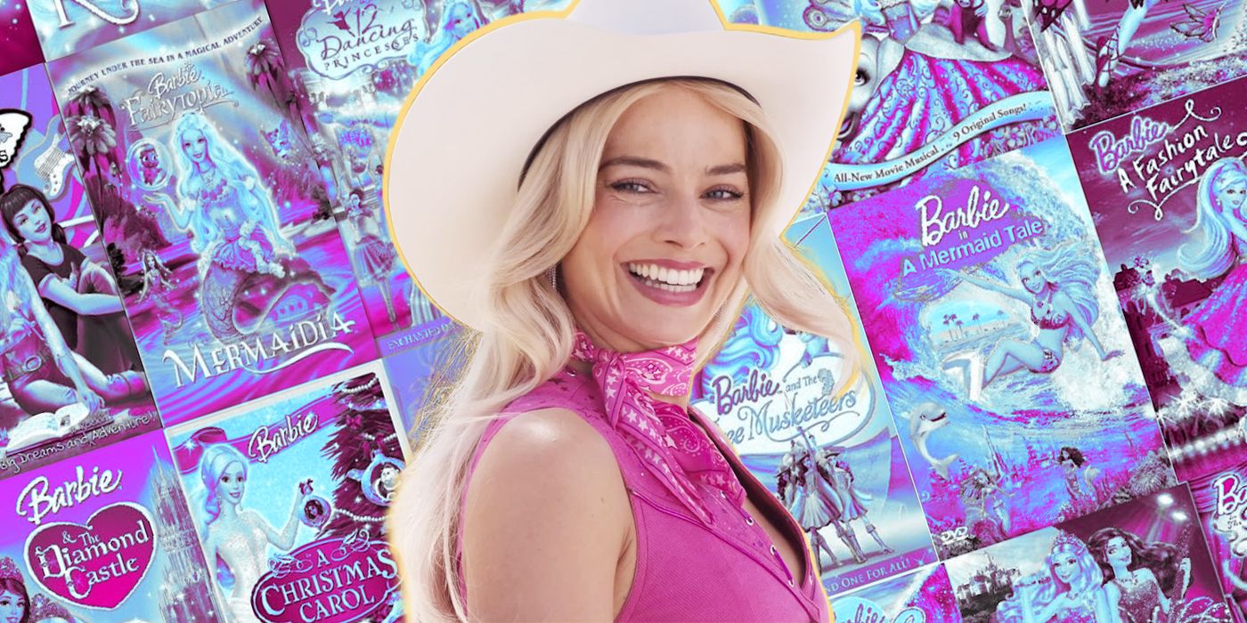 Margot Robbie as Barbie wearing cowboy hat and Barbie Animated Movies