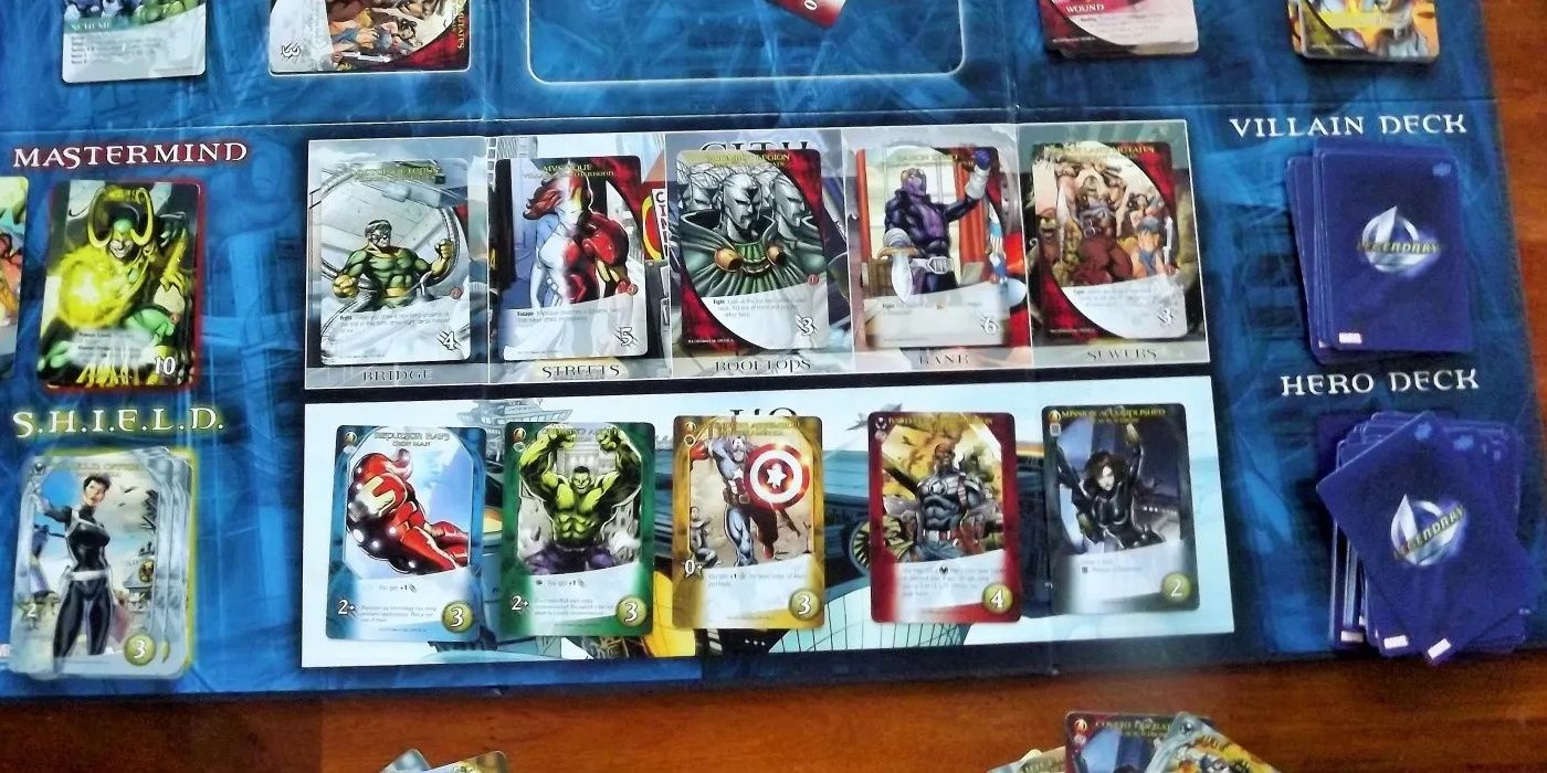 Legendary: A Marvel Deck Building Game being played, using the base game.