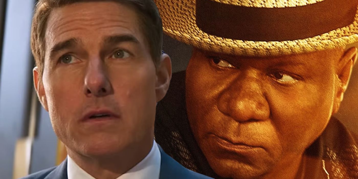 Split Image: Ethan Hunt (Tom Cruise) and Luther Stickell (Ving Rhames) in Mission Impossible 7