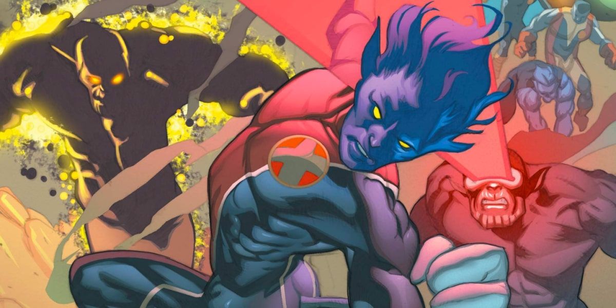 Nightcrawler desvia de uma explosão óptica de Super-Skrull em X-Men: Secret Invasion da Marvel Comics