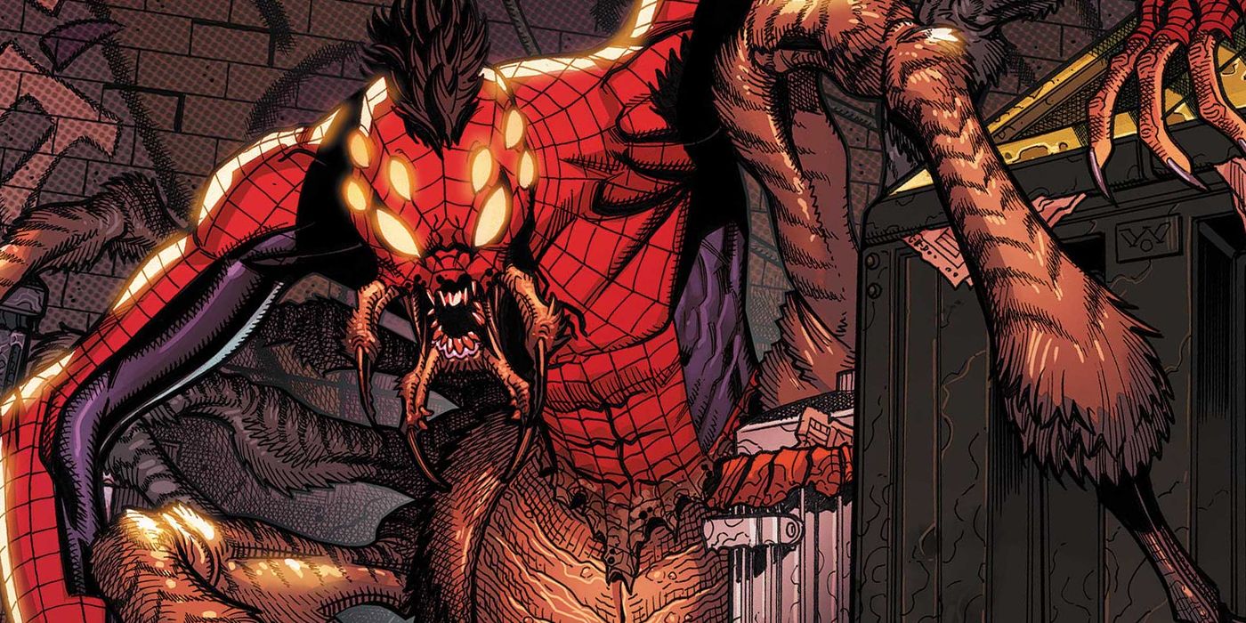 Peter Parker transformed into a monster on the cover of Savage Spider-Man