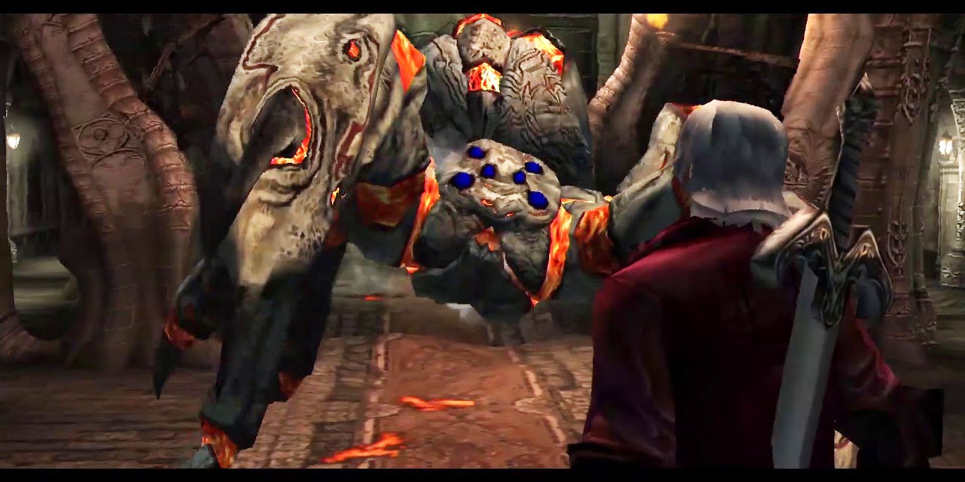 Dante fala sobre uma aranha gigante em Devil May Cry.