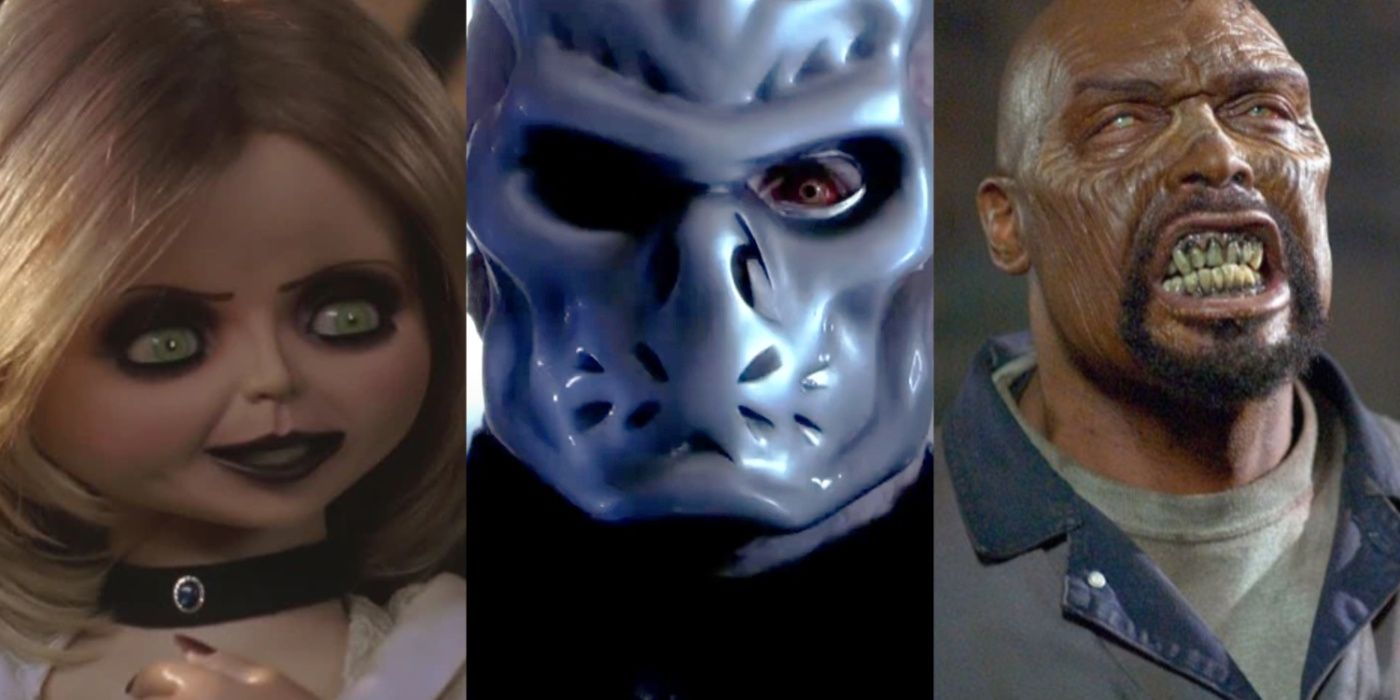 Tiffany in Bride of Chucky, Jason Voorhees, and Big Daddy baring his teeth in Land of the Dead. 