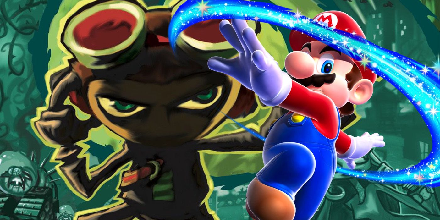 Psychonauts 1 game cover and Mario flinging galactic power in Super Mario Galaxy