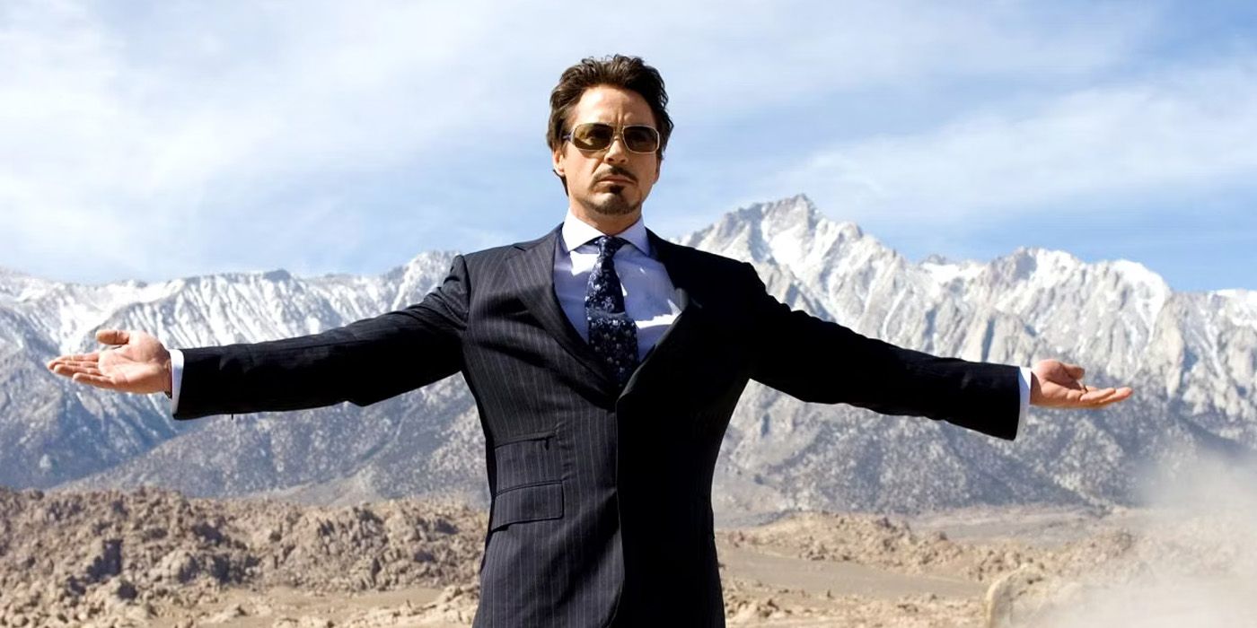 Robert Downey Jr. stands in desert as Tony Stark in MCU's Iron Man 2008.