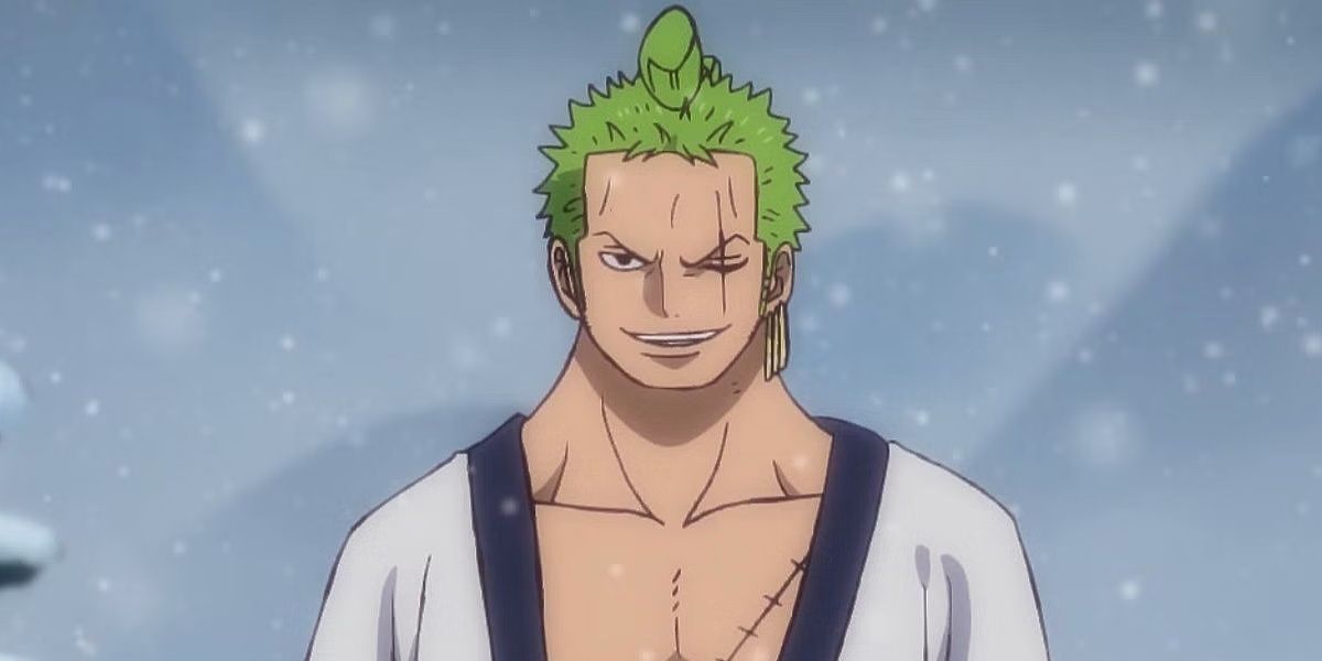 Roronoa Zoro stands in the snow during Wano arc in One Piece.