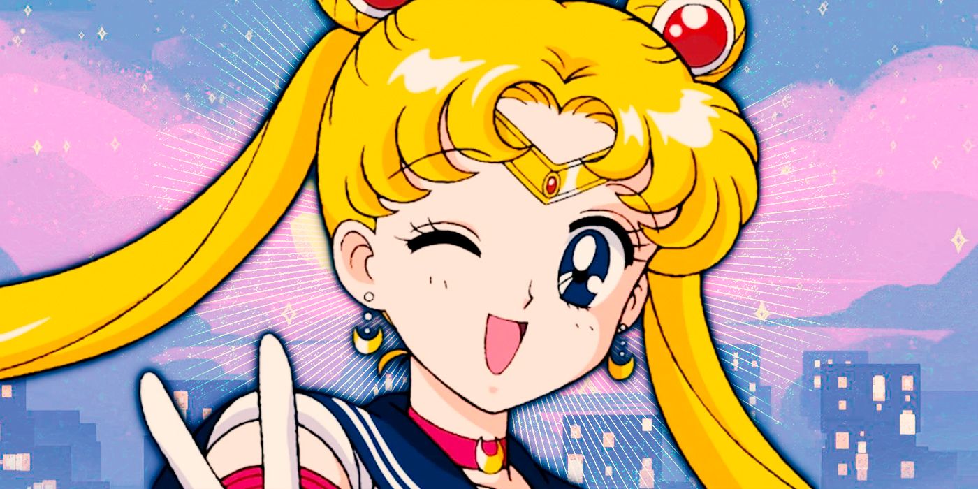 Sailor Moon making a peace sign in the 90s anime