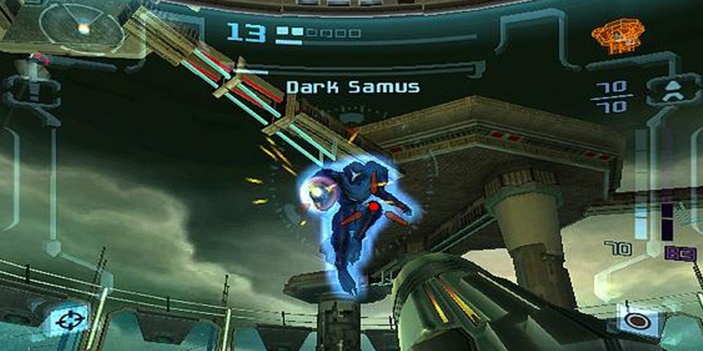 Samus trava em Dark Samus em Metroid Prime 2: Echoes