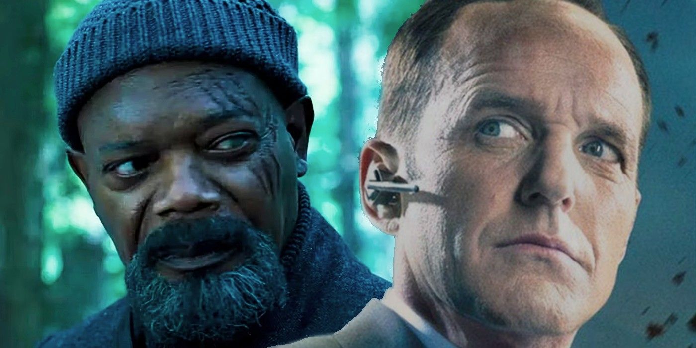 Nick Fury (Samuel Jackson) in Marvel's Secret Invasion and Agent Phil Coulson (Clark Gregg)