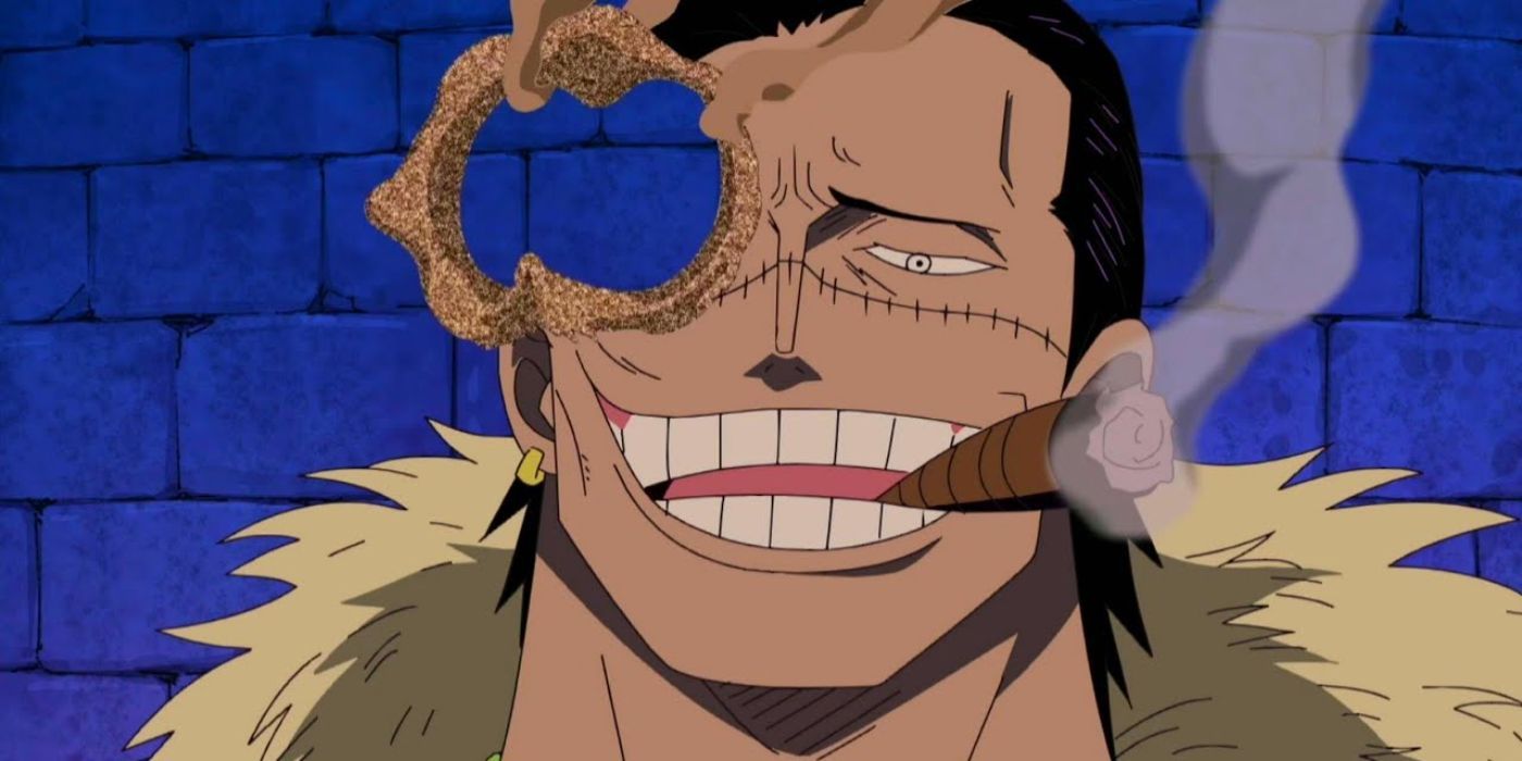 Crocodile Smiles and Transforms His Eye Into Sand Using His Devil Fruit Powers in One Piece